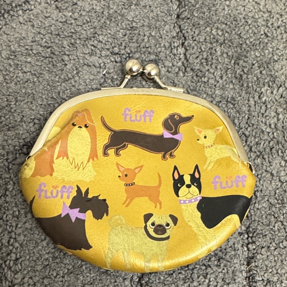 Vintage 90s Fluff Canine Charm Yellow Coin Purse